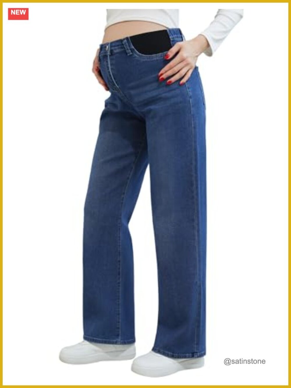 Maternity Jeans Wide Leg Side Panel Pregnancy Postpartum Stretch Denim